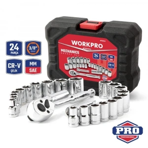 WORKPRO WP202541 3/8’ CR-V 24 Parça Metrik/İnç Ağır Hizmet Lokma Takımı