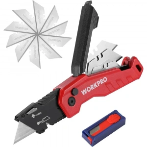WORKPRO WP211026 Katlanır Çok Amaçlı Profesyonel Rötuş Maket Bıçağı + 14 Adet Yedek Bıçak