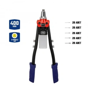 WORKPRO WP225001 5 IN 1 400mm Kollu Profesyonel Perçin Tabancası + 100 Adet Perçin