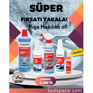 WÜRTH KIŞ SETİ (Cam suyu, Buz Çözücü, Buğu Önleyici, Yağmur Kaydırıcı + Cam Sabunu)