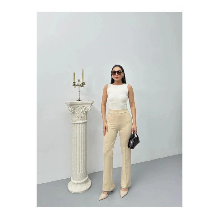 Düğmeli Palazzo pantolon bej p170091