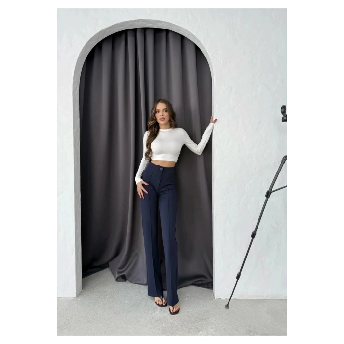 Düğmeli Palazzo pantolon lacivert p170091