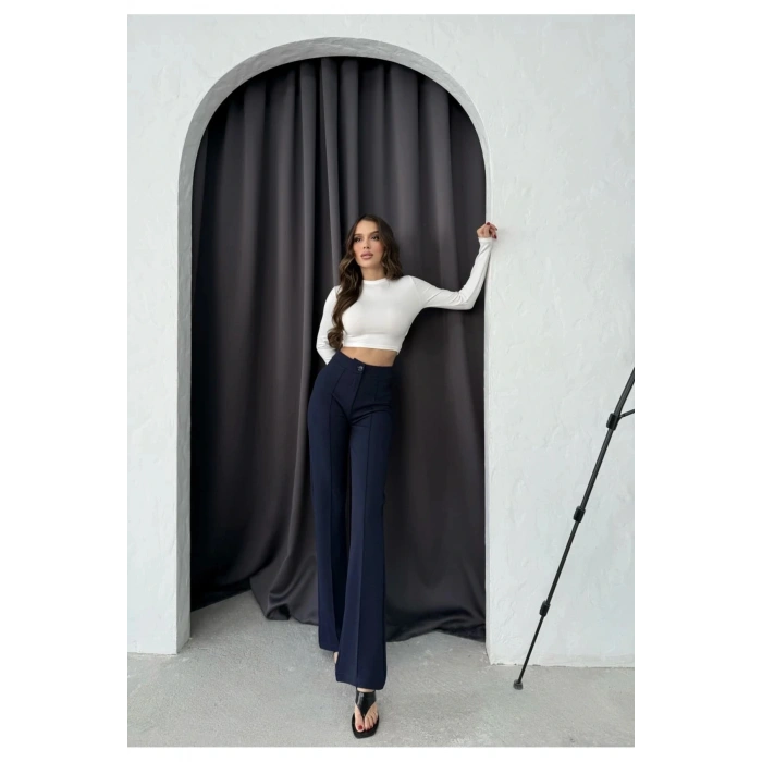 Düğmeli Palazzo pantolon lacivert p170091