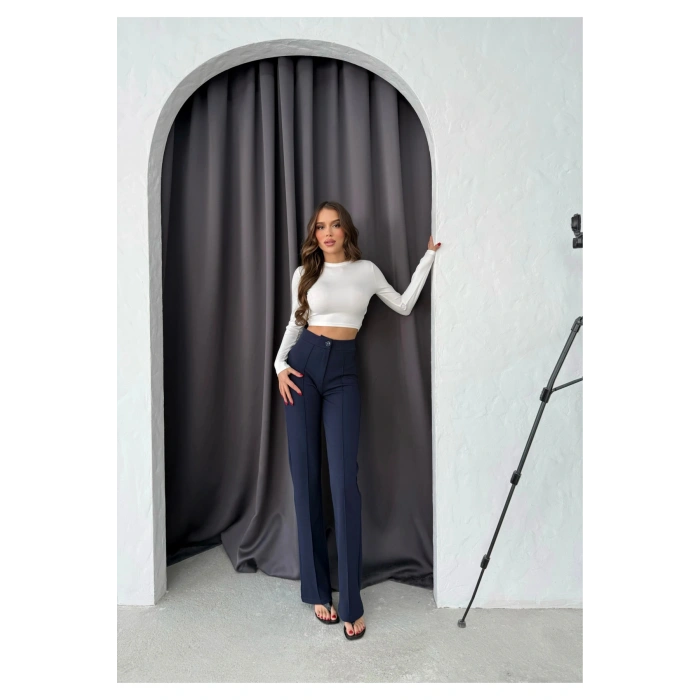 Düğmeli Palazzo pantolon lacivert p170091