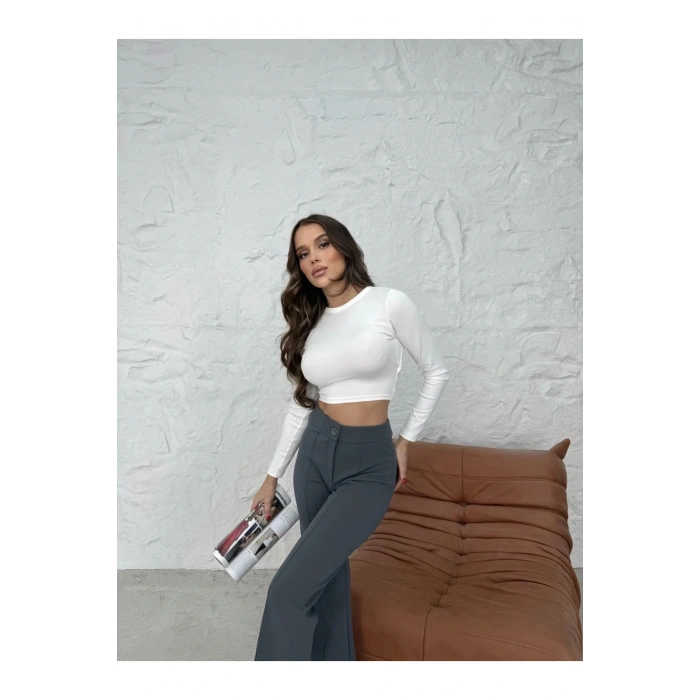 Düğmeli Palazzo pantolon füme p170091