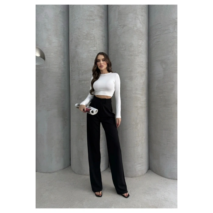 Cırtlı pantolon krep siyah pt