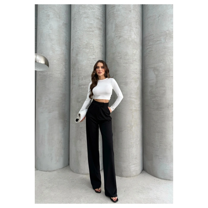 Cırtlı pantolon krep siyah pt