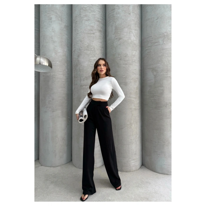 Cırtlı pantolon krep siyah pt