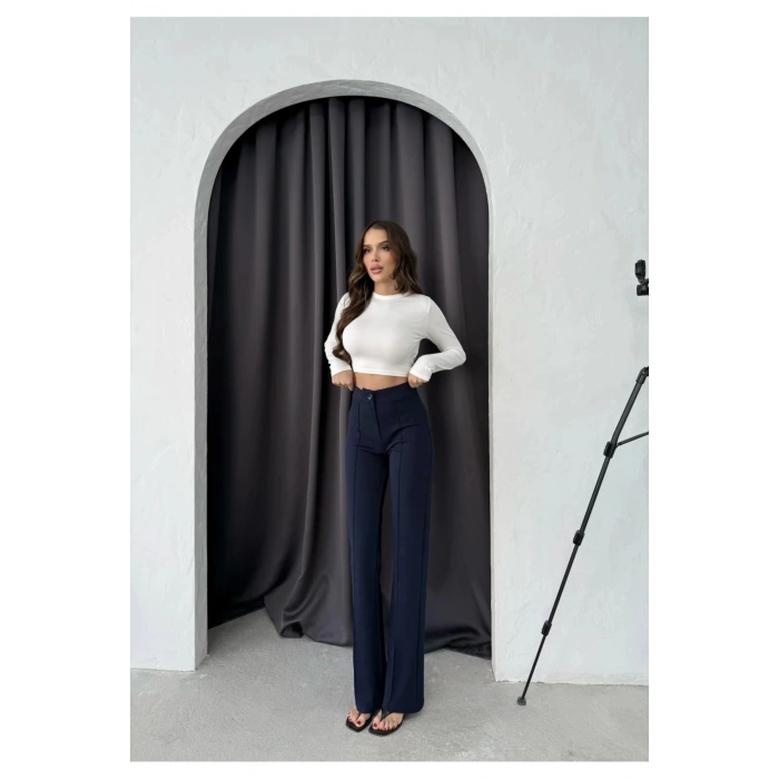 Düğmeli Palazzo pantolon lacivert p170091