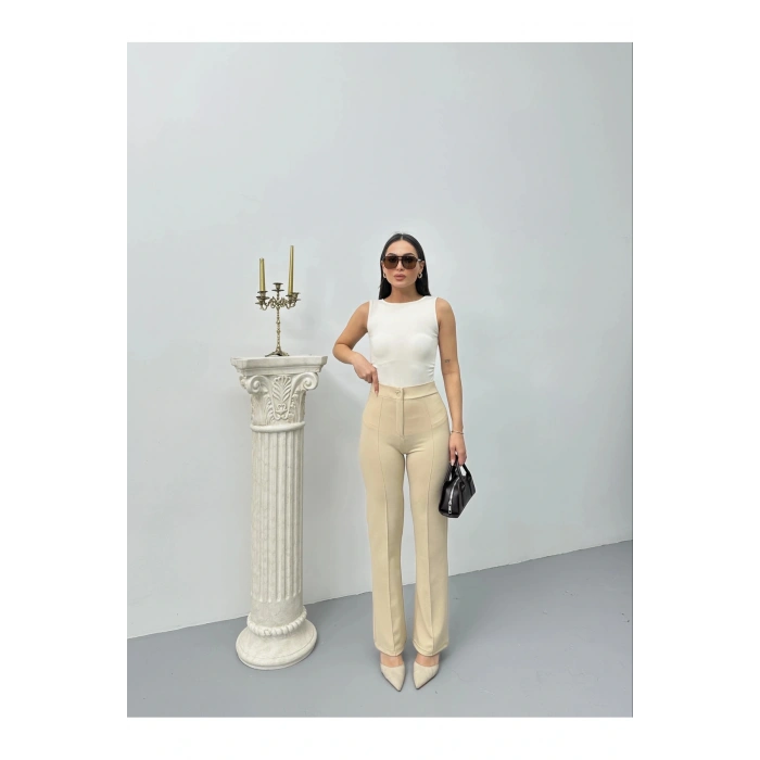 Düğmeli Palazzo pantolon bej p170091
