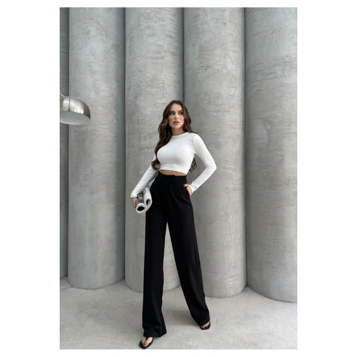 Cırtlı pantolon krep siyah pt