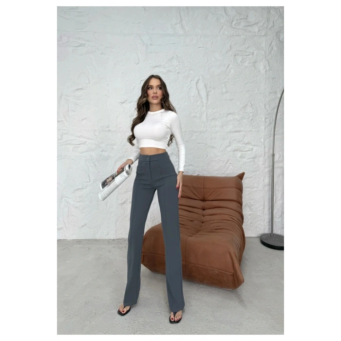 Düğmeli Palazzo pantolon füme p170091