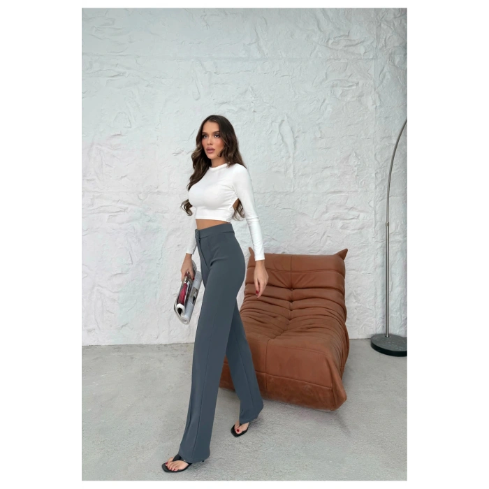 Düğmeli Palazzo pantolon füme p170091