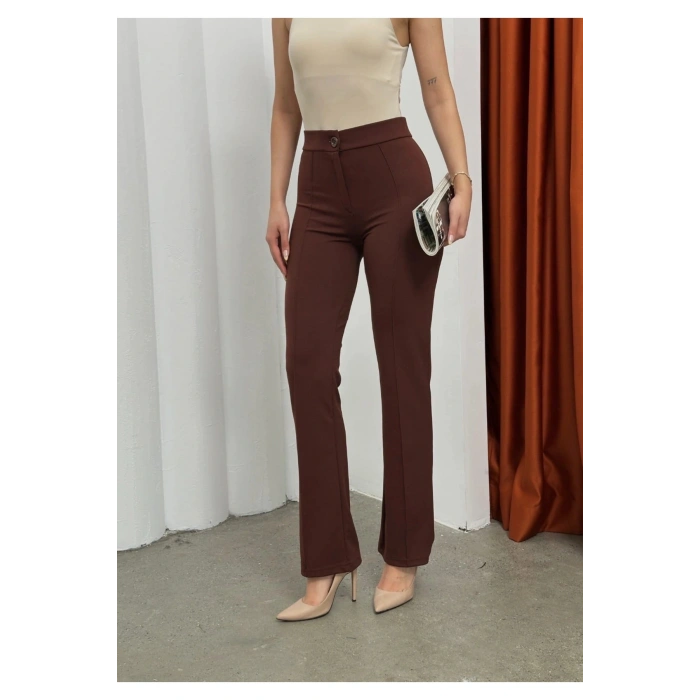 Düğmeli Palazzo pantolon kahve p170091