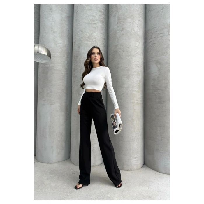 Cırtlı pantolon krep siyah pt