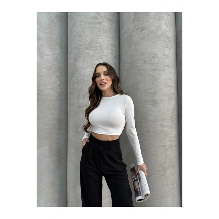 Cırtlı pantolon krep siyah pt