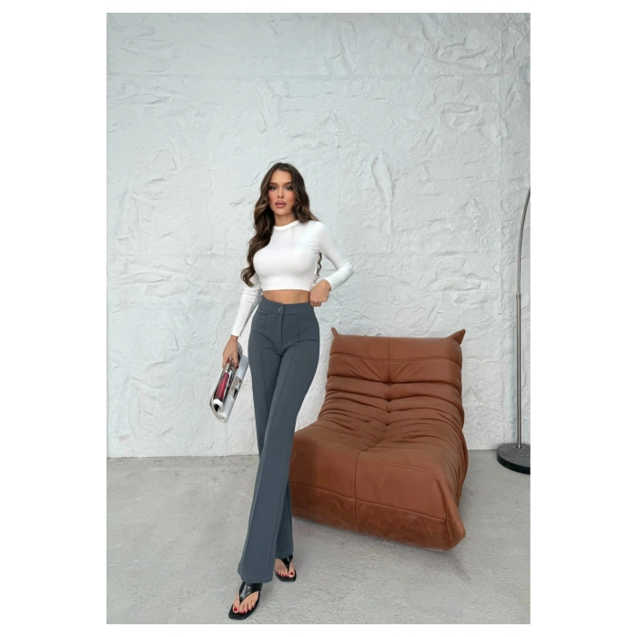 Düğmeli Palazzo pantolon füme p170091