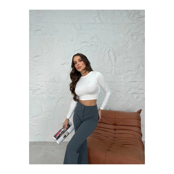 Düğmeli Palazzo pantolon füme p170091