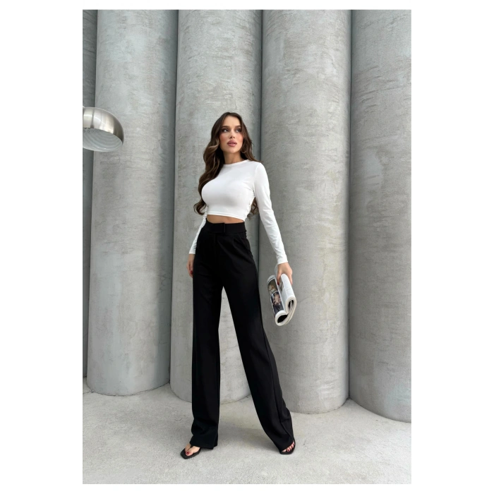 Cırtlı pantolon krep siyah pt