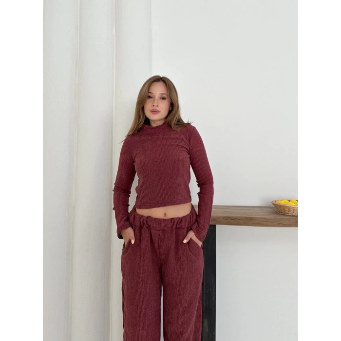 Balıkçı yaka örme takım bordo st265865