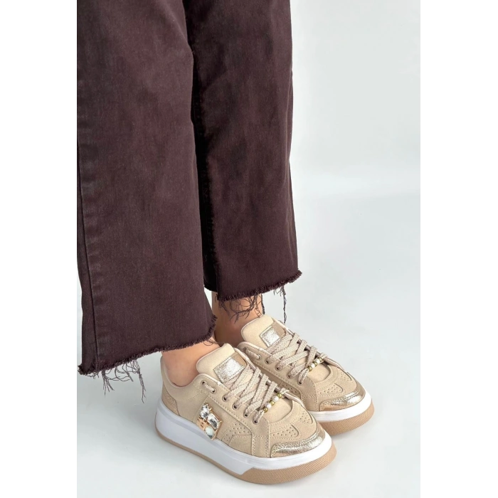 Ceans Bej Süet Bağcıklı Spor Ayakkabı