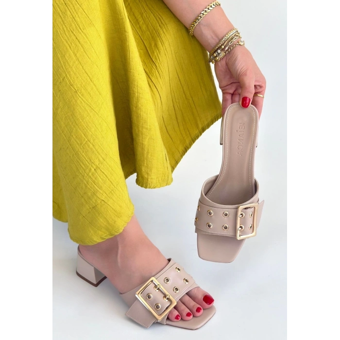 Ciey Bej Cilt Topuklu Terlik