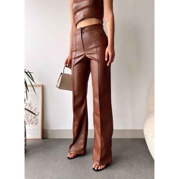 deri palazzo pantolon kahve hf