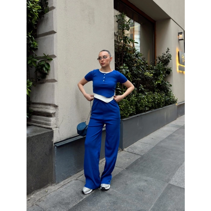 Düğme yakalı saks alt üst takım s3943