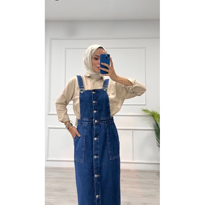 Etekli salopet enzim süper taş yıkama koyu mavi d2521