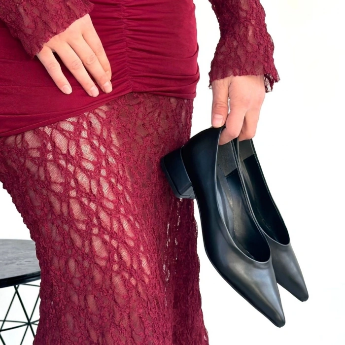 Ferla Siyah Cilt Topuklu Ayakkabı