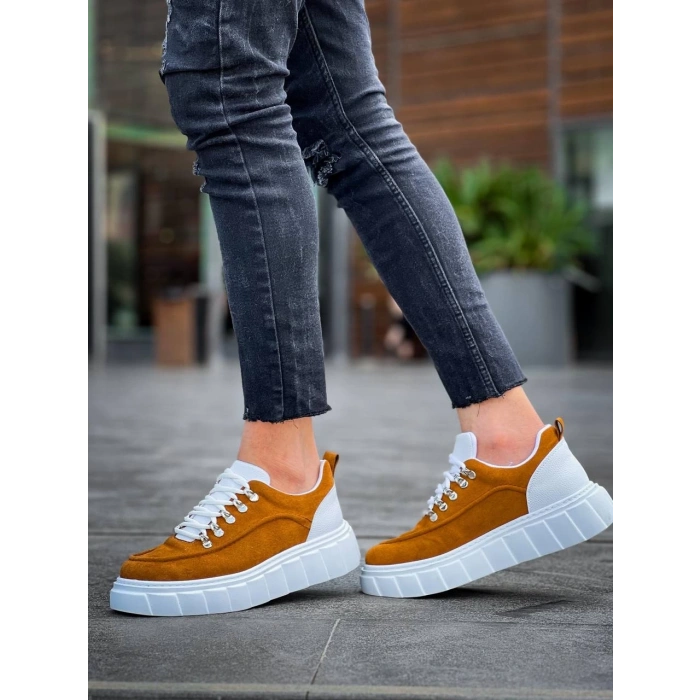 KB-X10 Kuback Taba Süet Beyaz Yüksek Taban Günlük Spor Ayakkabı