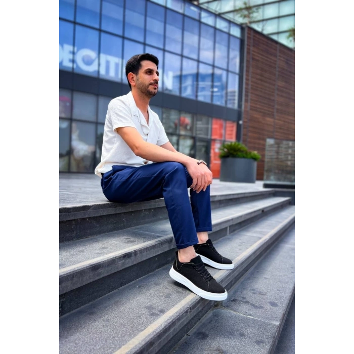 KB-X204 Kuback Siyah Keten Beyaz Yüksek Taban Günlük Erkek Spor Ayakkabı