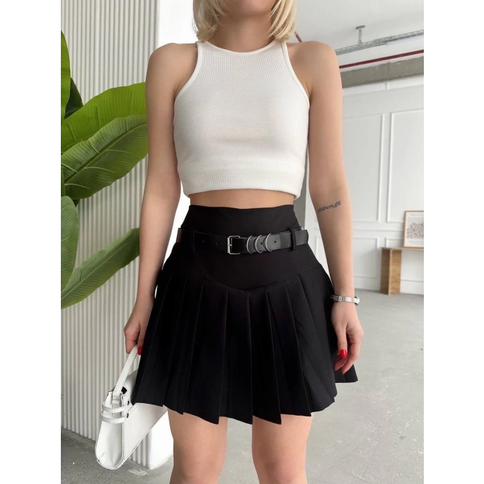 Kemerli pikseli şort etek