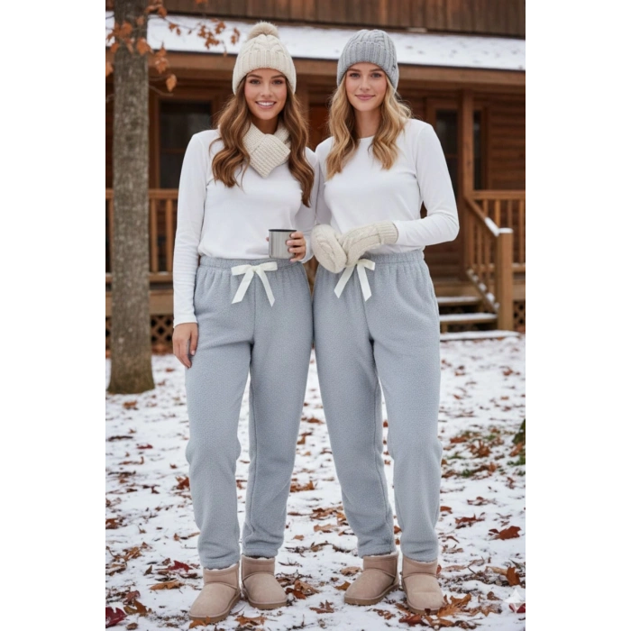 Peluşlu pijama alt açık gri nr