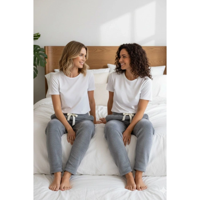 Peluşlu pijama alt koyu gri nr