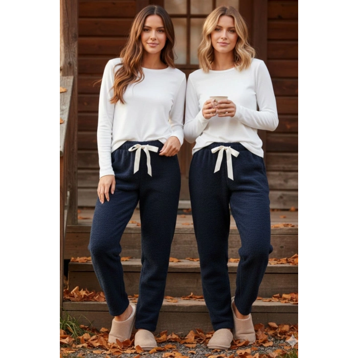 Peluşlu pijama alt lacivert nr