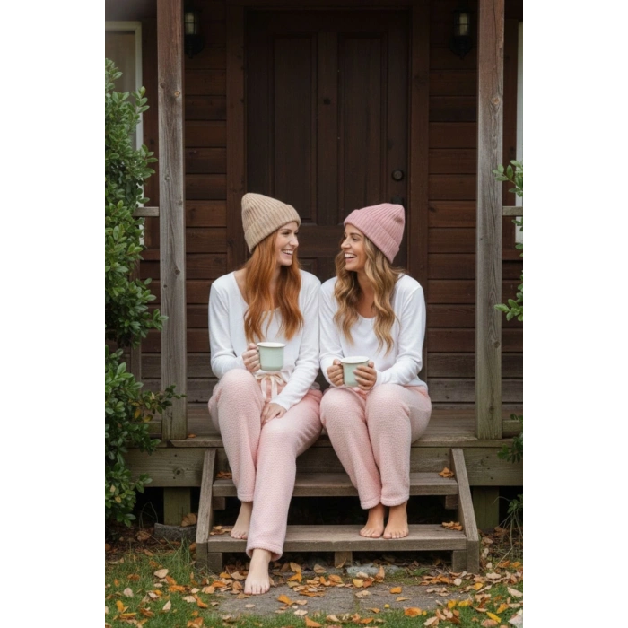 Peluşlu pijama alt pembe nr