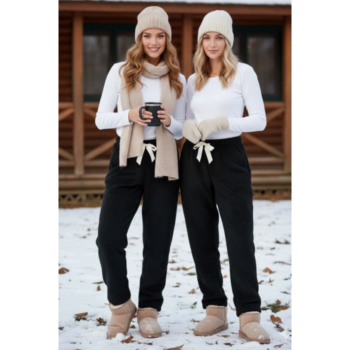 Peluşlu pijama alt siyah nr