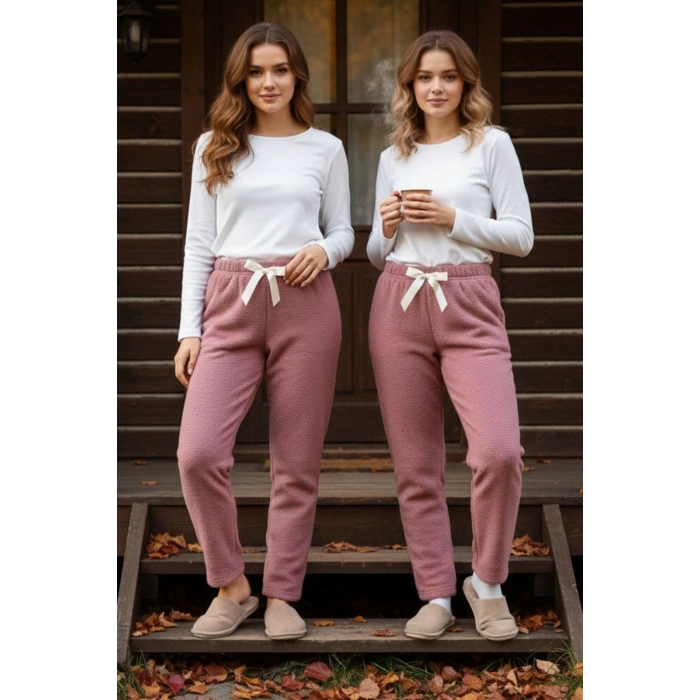 Peluşlu pijama alt somon nr