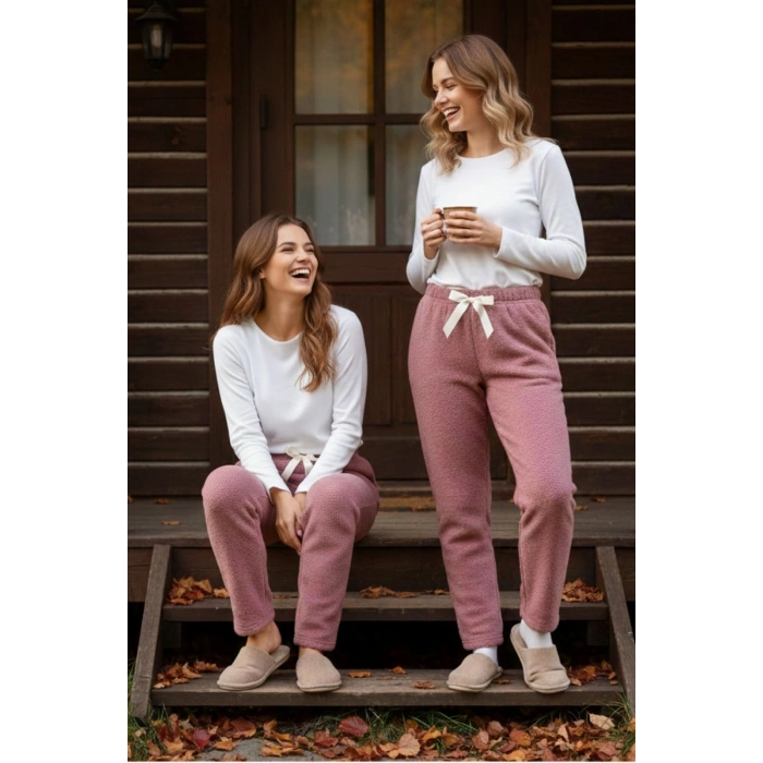 Peluşlu pijama alt somon nr