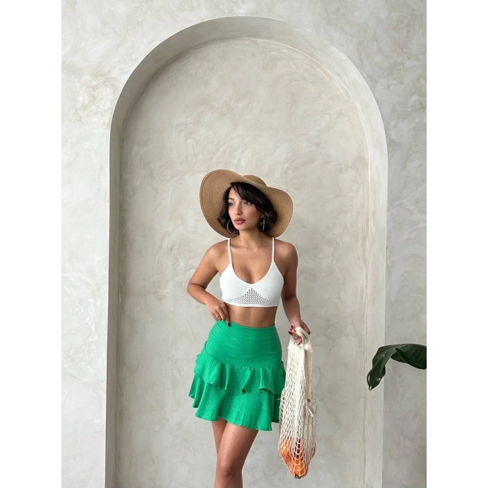 Valonlu fırfırlı etek yeşil s24681