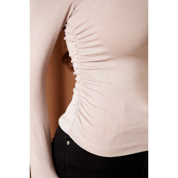 Yanı Büzgülü bluz vizon T4322