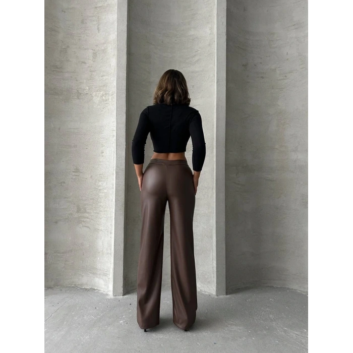 Zr deri palazzo pantolon kahve h24654