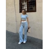 Crop pantolon biyeli takım mavi