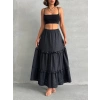 Fırfırlı brodeli astarlı uzun etek siyah s255047