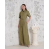 Kuşaklı gömlek yaka salaş tulum haki s255822