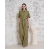 Kuşaklı gömlek yaka salaş tulum haki s255822