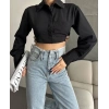 Yanı kemer detaylı crop gömlek siyah s4009