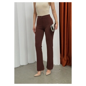 Düğmeli Palazzo pantolon kahve p170091