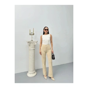 Düğmeli Palazzo pantolon bej p170091